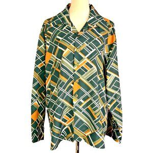 Vintage 1970s Long Sleeve Dagger Collar Button Shirt Mens Psychedelic Disco